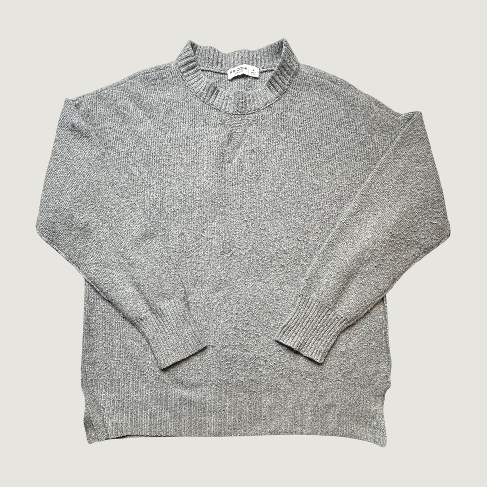 Arizona Jean Co Sweater Womens Large Grey Pullover Marled Knit Ribbed Slit Hem